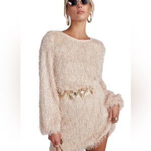 12th Tribe NWT Textured Long Sleeve Cream Cocktail Party Holiday Mini Dress S
